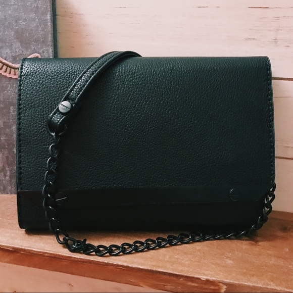 Black clutch bag with petite metallic chain - Picture 1 of 5